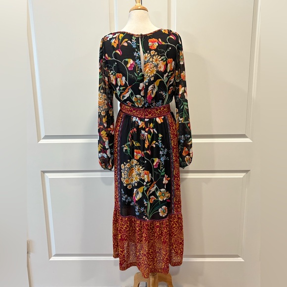 Anthropologie Floral Patchwork Velvet Trim Midi Dress Size 16 Boho Modest - Picture 8 of 16